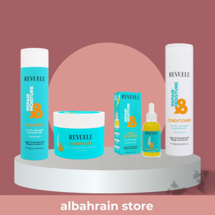 Revuele repair moisture package |
بكج ترميم و ترطيب الشعر يتكون من شامبو و بلسم و ماسك و سيرم من ريفولي