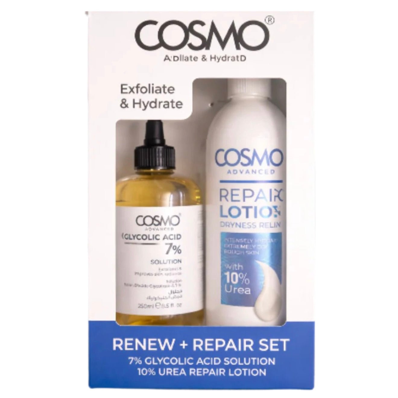 Cosmo Advanced Renew + Repair Set (Glycolic Acid 7% + 10% Urea Repair Lotion) |مجموعة كوزمو أدفانسد للتجديد والترميم - محلول حمض الجليكوليك 7% ولوشن اليوريا 10% - الصورة 3