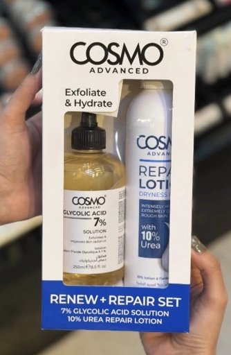 Cosmo Advanced Renew + Repair Set (Glycolic Acid 7% + 10% Urea Repair Lotion) |مجموعة كوزمو أدفانسد للتجديد والترميم - محلول حمض الجليكوليك 7% ولوشن اليوريا 10% - الصورة 2